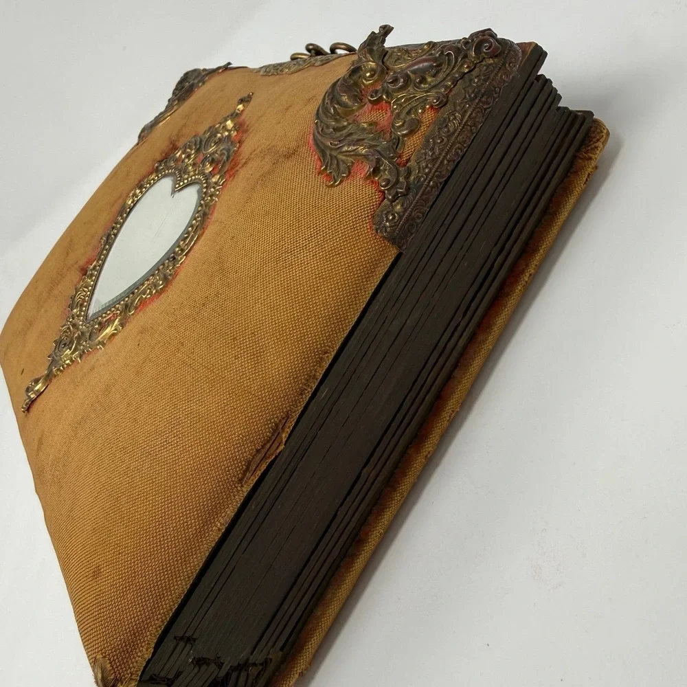 Victorian Standing Cabinet Card Photo Album Antique velvet heart mirror album